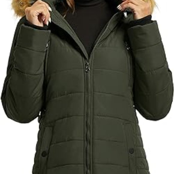 Women's‎ Warm Winter Coat Heavy Puffer Jacket Parka with Fur Trimmed Hood - Picture 4 of 6